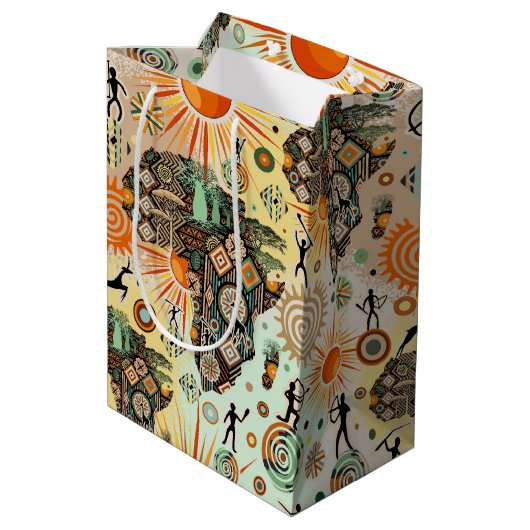 Africa Map Decorative Tribal Elements Pattern Medium Cadeauzakje (Achterkant Gekanteld)