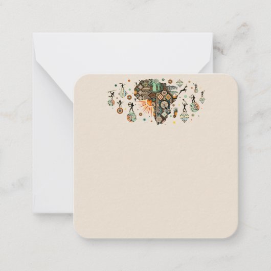 Africa Map Decorative Tribal Elements Pattern Notitiekaartje (Voorkant)