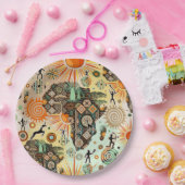 Africa Map Decorative Tribal Elements Pattern Papieren Bordje (Feest)