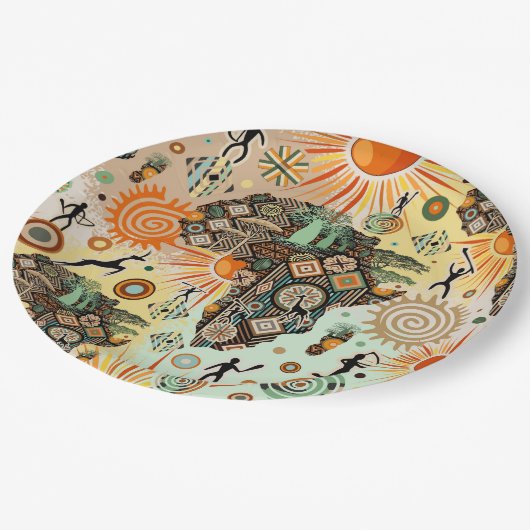 Africa Map Decorative Tribal Elements Pattern Papieren Bordje (Gekanteld)