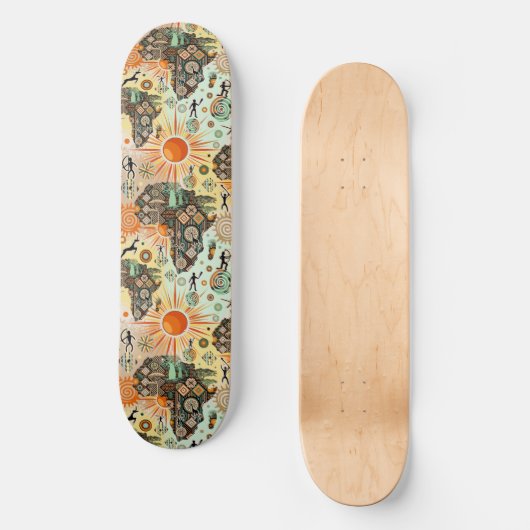 Africa Map Decorative Tribal Elements Pattern Persoonlijk Skateboard (Voorkant)