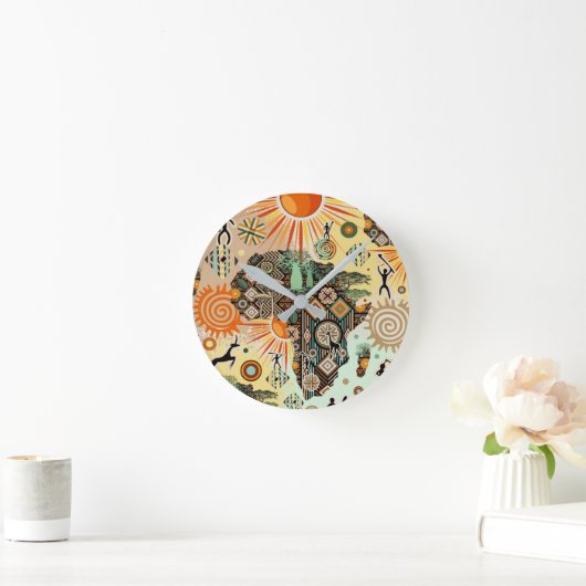 Africa Map Decorative Tribal Elements Pattern Ronde Klok (Huis)