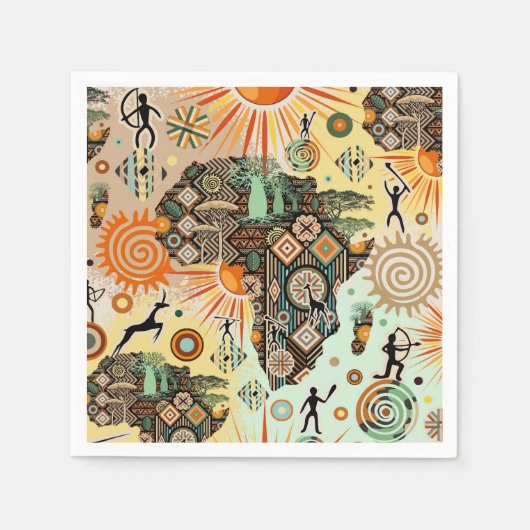 Africa Map Decorative Tribal Elements Pattern Servet (Voorkant)