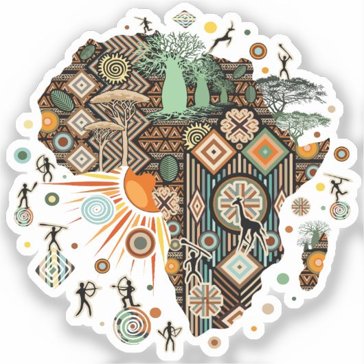Africa Map Decorative Tribal Elements Pattern Sticker (Voorkant)