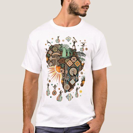 Africa Map Decorative Tribal Elements Pattern T-shirt (Voorkant)