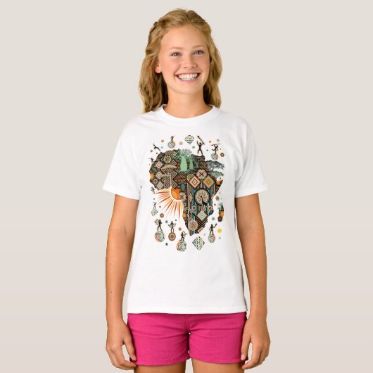 Africa Map Decorative Tribal Elements Pattern T-shirt (Voorkant volledig)