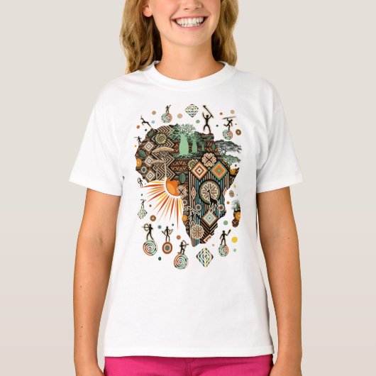 Africa Map Decorative Tribal Elements Pattern T-shirt (Voorkant)
