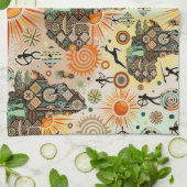 Africa Map Decorative Tribal Elements Pattern Theedoek (Gevouwen)