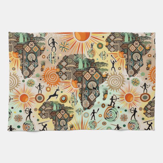 Africa Map Decorative Tribal Elements Pattern Theedoek (Horizontaal)