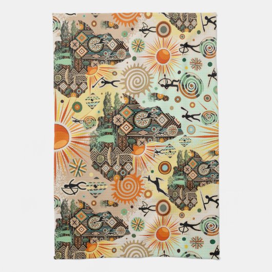 Africa Map Decorative Tribal Elements Pattern Theedoek (Verticaal)