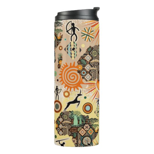 Africa Map Decorative Tribal Elements Pattern Thermosbeker (Gedraaid links)