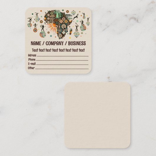 Africa Map Decorative Tribal Elements Pattern Vierkante Visitekaartje (Voorkant / Achterkant)