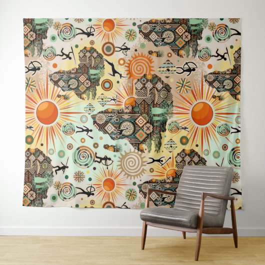 Africa Map Decorative Tribal Elements Pattern Wandkleed (In Situ (horizontaal))
