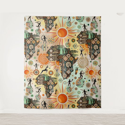 Africa Map Decorative Tribal Elements Pattern Wandkleed (Voorkant)