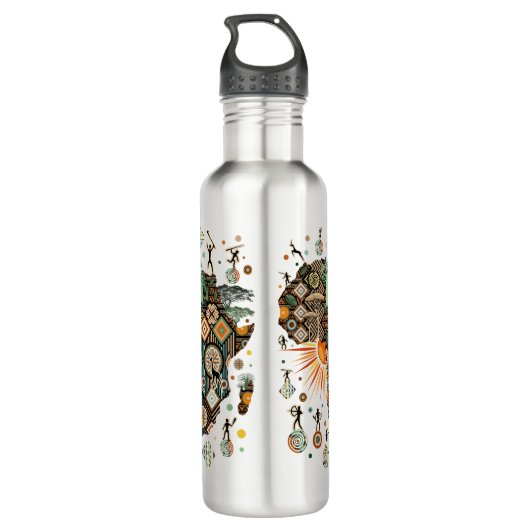 Africa Map Decorative Tribal Elements Pattern Waterfles (Achterkant)