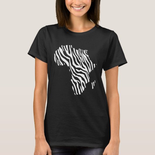 Africa Map Filled With Zebra White Stripes Print P T-shirt (Voorkant)