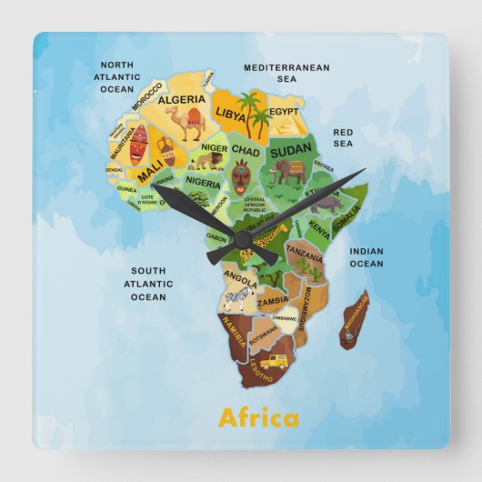 Africa Map Square Wall klok (Voorkant)