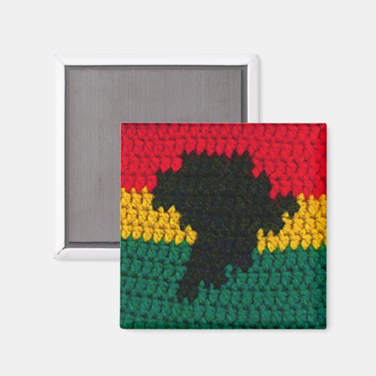 Africa Red Gold Green Black Map Crochet Print op Magneet (Voorkant / Achterkant)