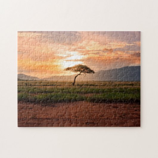 Africa Safari Savannah Desert Field Tree Sunset Legpuzzel (Horizontaal)