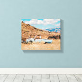 Africa Savannah Grass Old Car Mountains Canvas Afdruk (Insitu (Houten vloer))