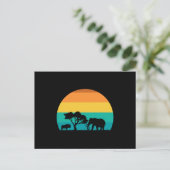 Africa Sunset with Elephant and Gnu Retro Briefkaart (Staand voorkant)