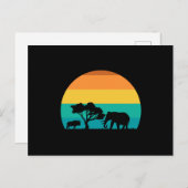 Africa Sunset with Elephant and Gnu Retro Briefkaart (Voorkant / Achterkant)
