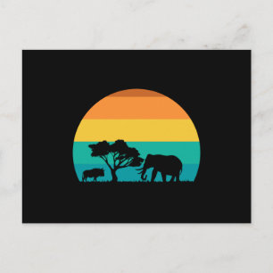 Africa Sunset with Elephant and Gnu Retro Briefkaart