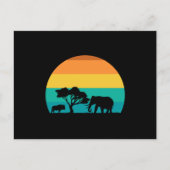 Africa Sunset with Elephant and Gnu Retro Briefkaart (Voorkant)