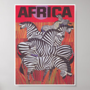 Africa Zebras Colorful Retro Vintage Travel Poster