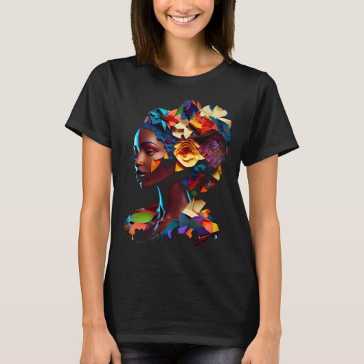 African Abstract Beautiful Origami Black Queen Flo T-shirt (Voorkant)