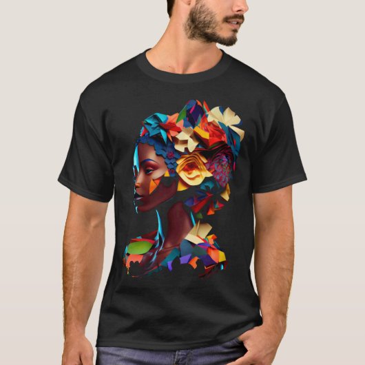African Abstract Beautiful Origami Black Queen Flo T-shirt (Voorkant)