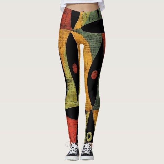 African Abstract Brown Black Leggings (Voorkant)