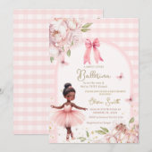 African America Ballerina Gingham Arch Baby shower Kaart (Voorkant / Achterkant)