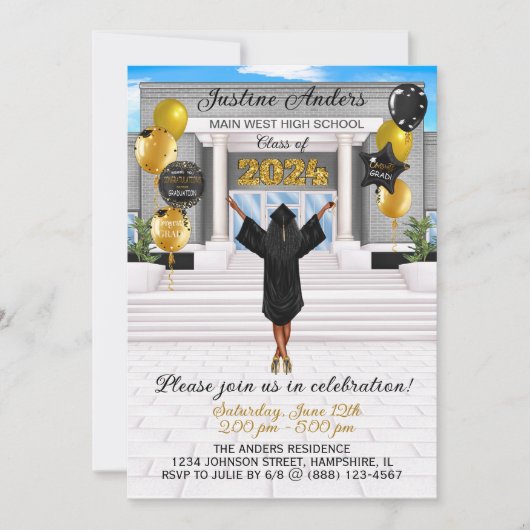 African American Afstuderen Invitation Aankondigin Kaart (Voorkant)