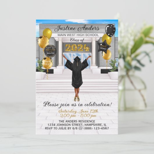 African American Afstuderen Invitation Aankondigin Kaart (Staand voorkant)