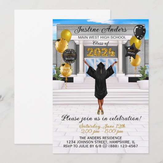 African American Afstuderen Invitation Aankondigin Kaart (Voorkant / Achterkant)