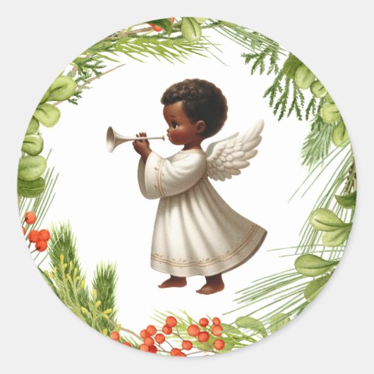African American Angel Kerst sticker (Voorkant)