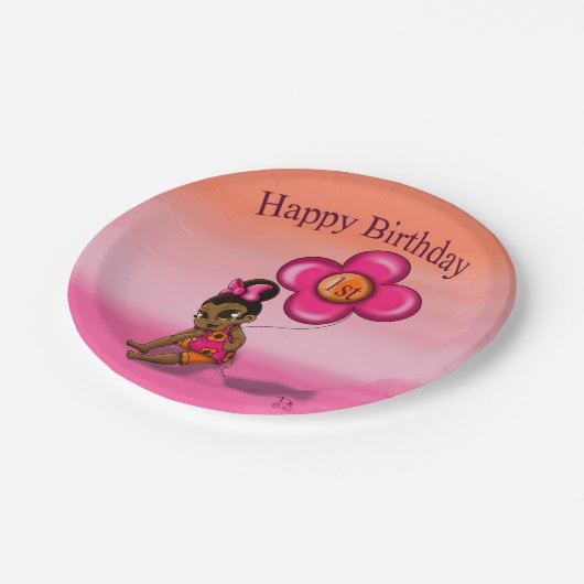 African American Baby Girl 1ste verjaardag Papieren Bordje (Gekanteld)