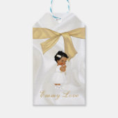 African American Baby Girl Baptism Gold Cross Cadeaulabel (Voorkant)