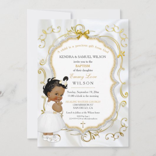 African American Baby Girl Baptism Gold Cross Kaart (Voorkant)