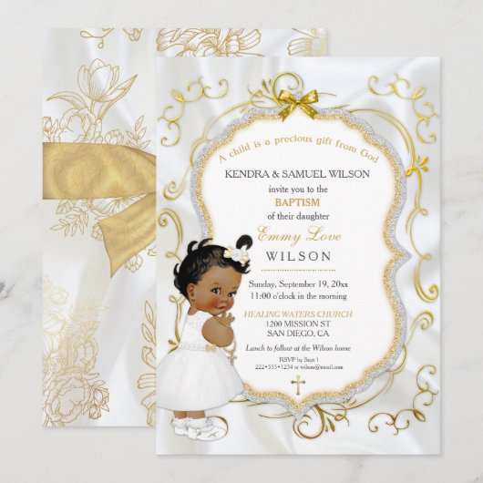 African American Baby Girl Baptism Gold Cross Kaart (Voorkant / Achterkant)