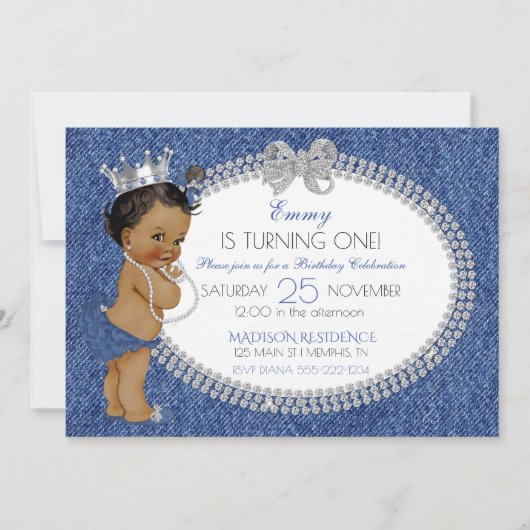 African American Baby Girl Denim & Diamonds Bows Kaart (Voorkant)