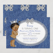 African American Baby Girl Denim & Diamonds Bows Kaart (Voorkant / Achterkant)
