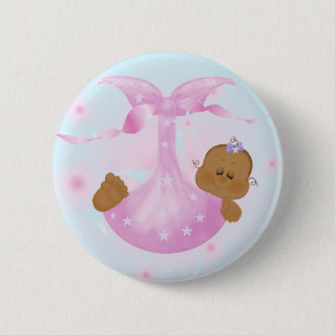 African American Baby Girl in Blanket Ronde Button 5,7 Cm