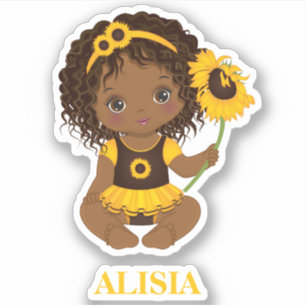 African American Baby Girl met Sunflower Sticker