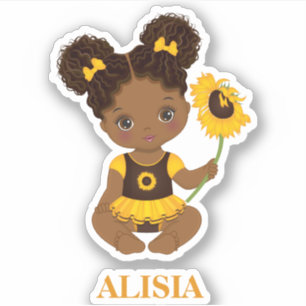 African American Baby Girl met Sunflower Sticker
