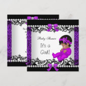 African American Baby shower Baby Girl Glitter 2 Kaart (Voorkant / Achterkant)