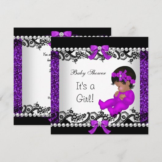 African American Baby shower Baby Girl Glitter 2 Kaart (Voorkant / Achterkant)