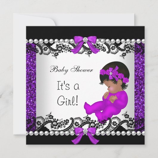 African American Baby shower Baby Girl Glitter 2 Kaart (Voorkant)