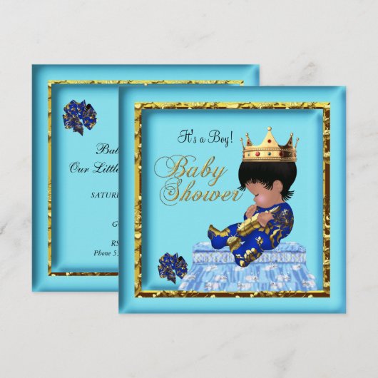 African American Baby shower Blue Gold Boy Kaart (Voorkant / Achterkant)